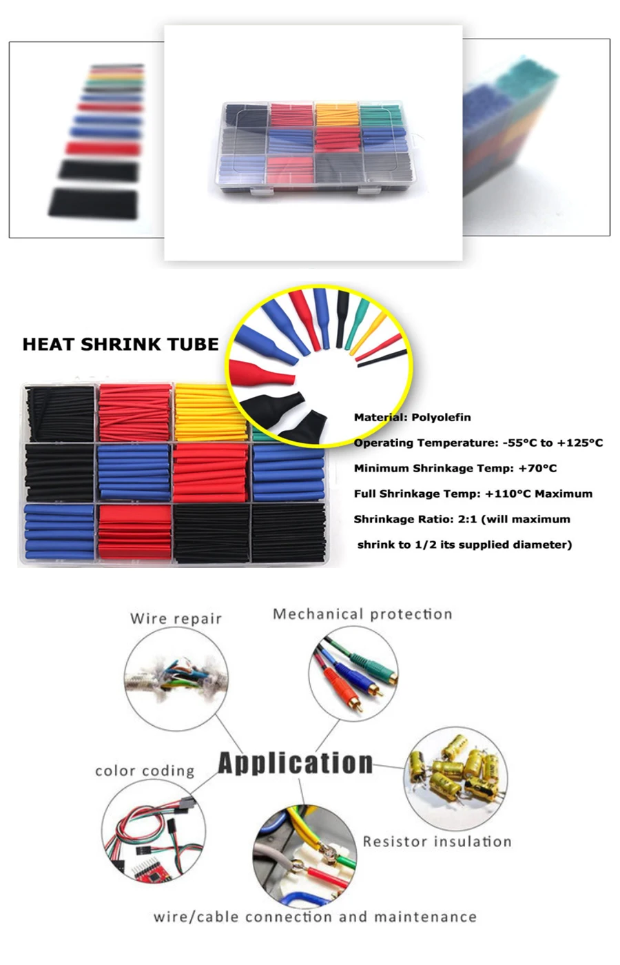 Thermoresistant Tube heat shrink tubing kit, Termoretractil Heat shrink tube Assorted Pack diy insulation for cables shrink wrap