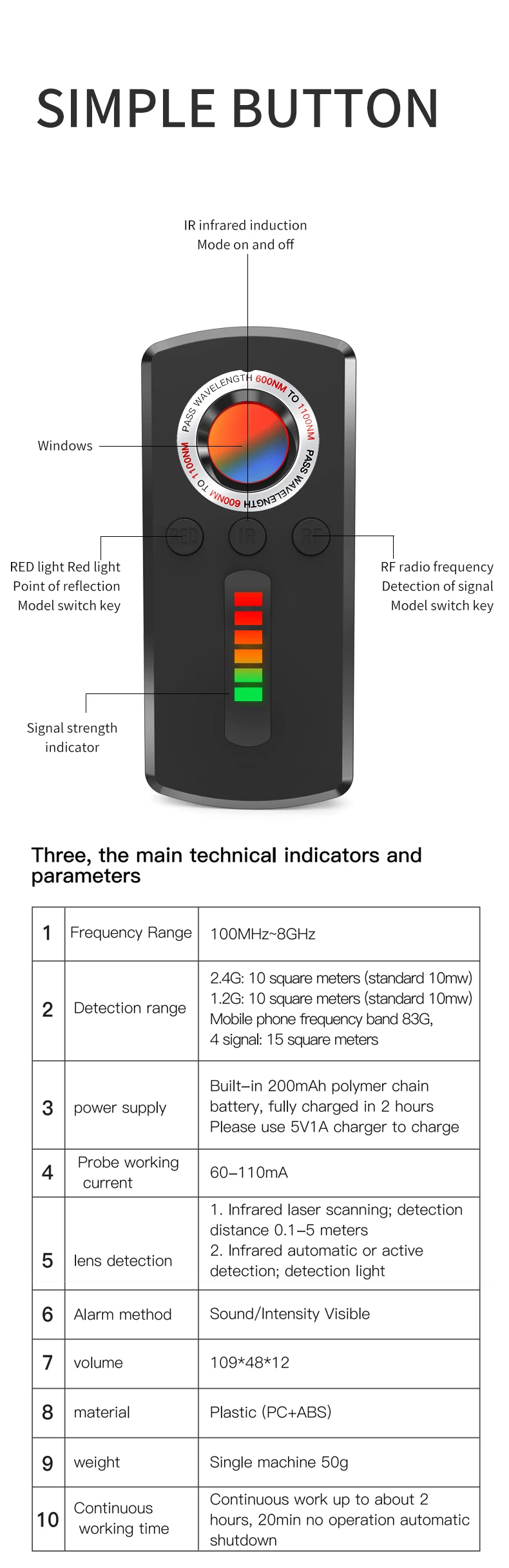 Hidden Camera Detector Anti Spy Gadget Professional Hunter Signal Infrared GPS Home Security Search Devices Security Protection